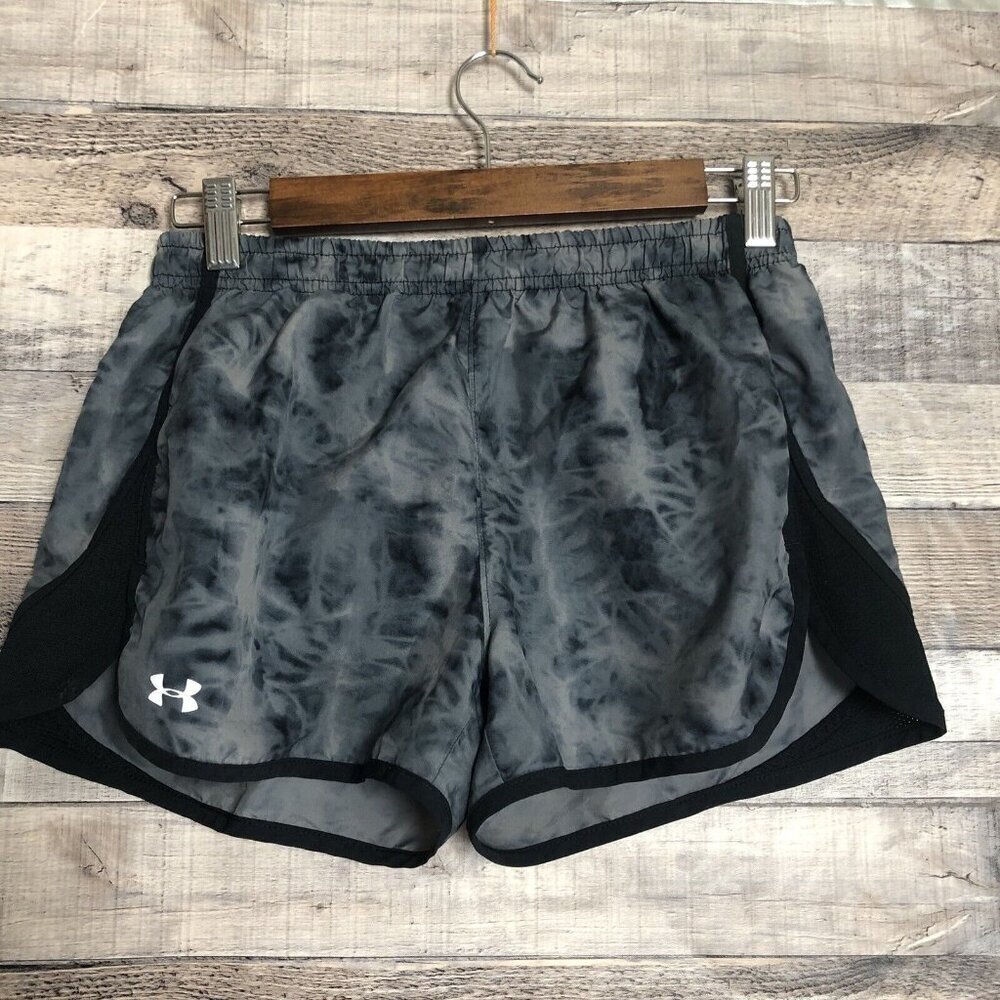Under Armour Womens Athletic Line Running Shorts Sz XS tie Dye Gray, Black Heat
